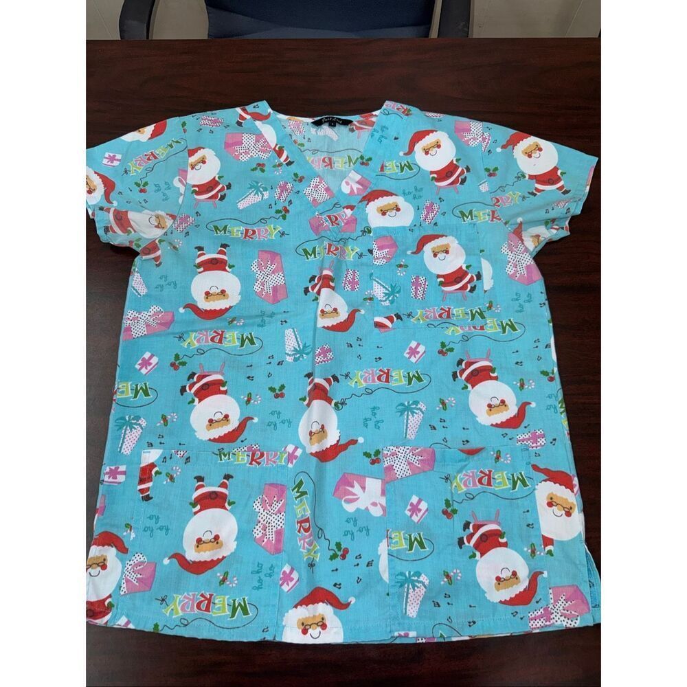 Just Love Christmas Short Sleeve Scrub Top Size Small